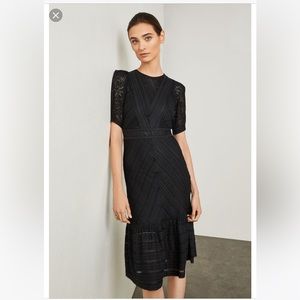 BCBGMaxAzria Black Lace Trimmed Striped Dress XS